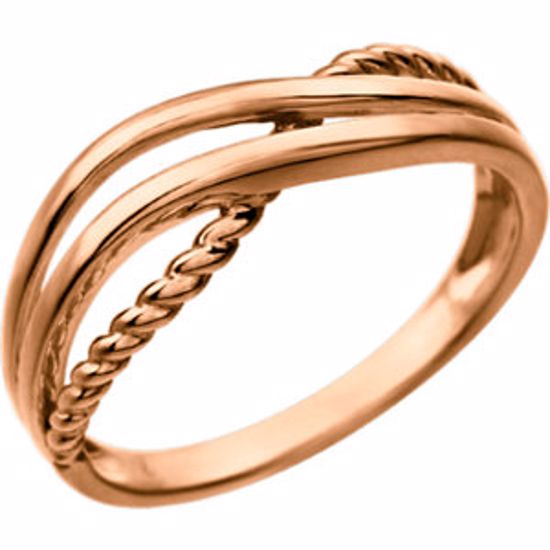 86153:1002:P 14kt Rose Crossover Rope Ring