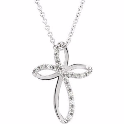 651692:101:P 14kt White 1/10 CTW Diamond Cross 18" Necklace
