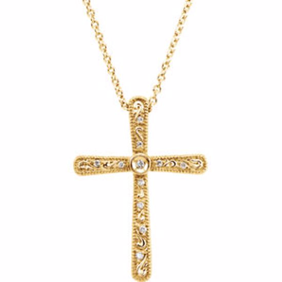 651694:100:P 14kt Yellow .05 CTW Diamond Cross 18" Necklace