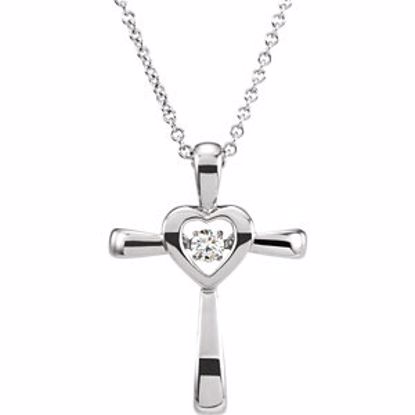 651693:100:P 14kt White .08 CTW Diamond Heart Cross 18" Mystara® Necklace