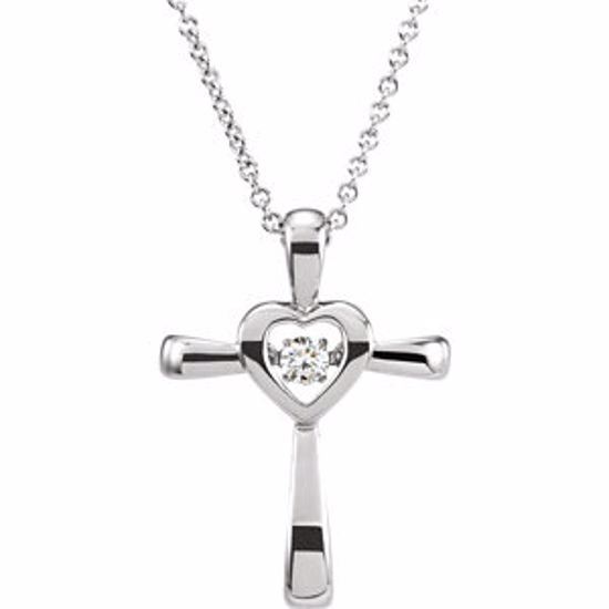 651693:100:P 14kt White .08 CTW Diamond Heart Cross 18" Mystara® Necklace