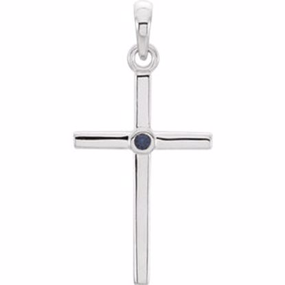 R42325:6006:P 14kt White Blue Sapphire Cross 22.75x11.3mm Pendant  