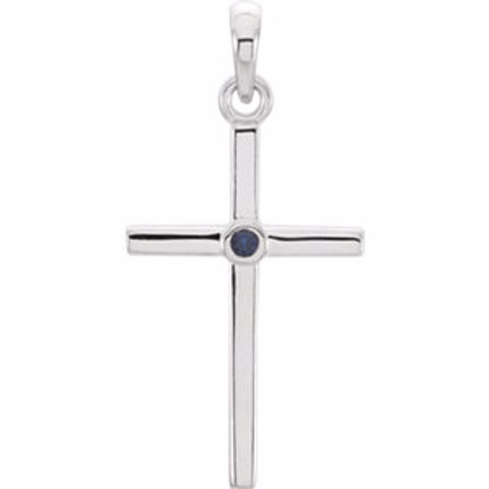 R42325:6006:P 14kt White Blue Sapphire Cross 22.75x11.3mm Pendant  