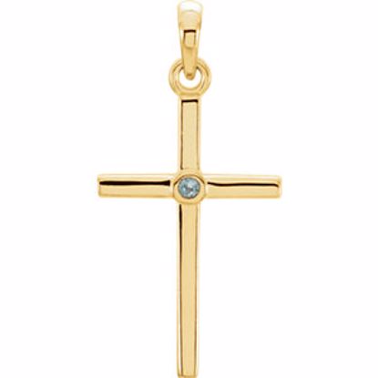 R42325:6010:P 14kt Yellow Aquamarine Cross 22.75x11.3mm Pendant  