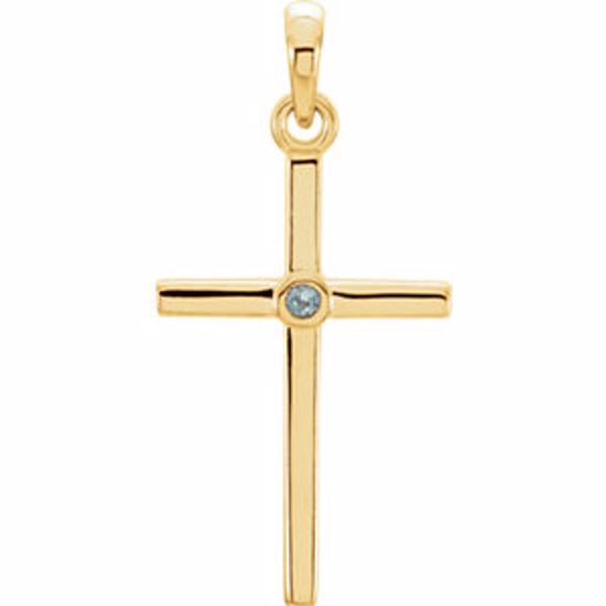 R42325:6010:P 14kt Yellow Aquamarine Cross 22.75x11.3mm Pendant  