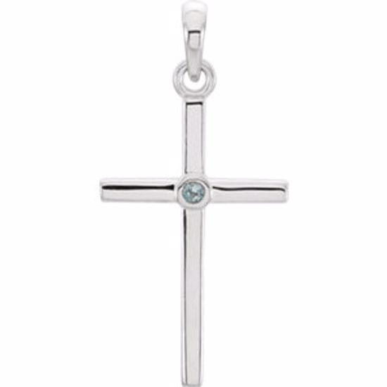 R42325:6011:P Platinum Aquamarine Cross 22.75x11.3mm Pendant  