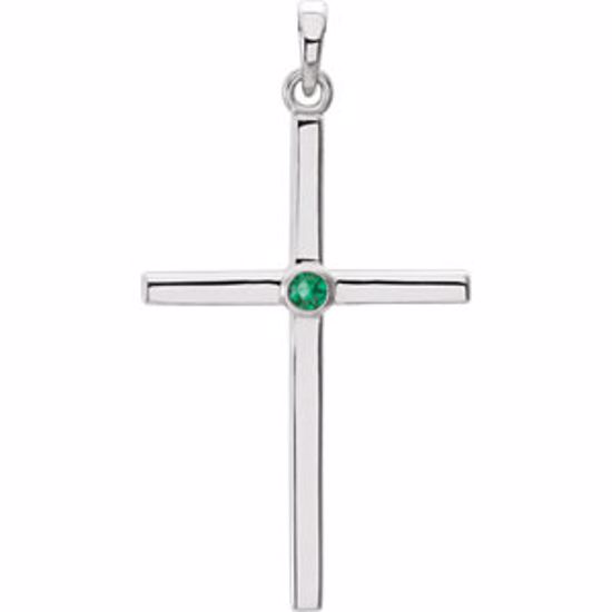 R42325:6015:P 14kt White Emerald Cross 30.55x16.55mm Pendant  