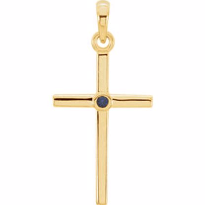 R42325:6007:P 14kt Yellow Blue Sapphire Cross 22.75x11.3mm Pendant  