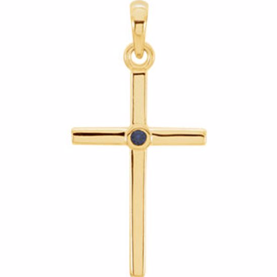 R42325:6007:P 14kt Yellow Blue Sapphire Cross 22.75x11.3mm Pendant  