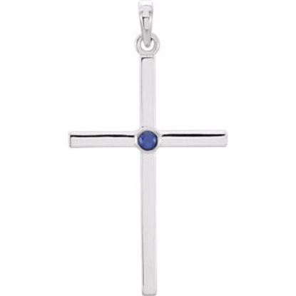 R42325:6021:P 14kt White Blue Sapphire Cross 30.55x16.55mm Pendant  