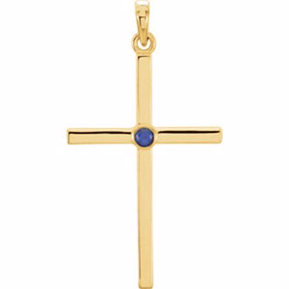 R42325:6022:P 14kt Yellow Blue Sapphire Cross 30.55x16.55mm Pendant  