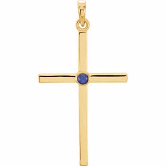 R42325:6022:P 14kt Yellow Blue Sapphire Cross 30.55x16.55mm Pendant  