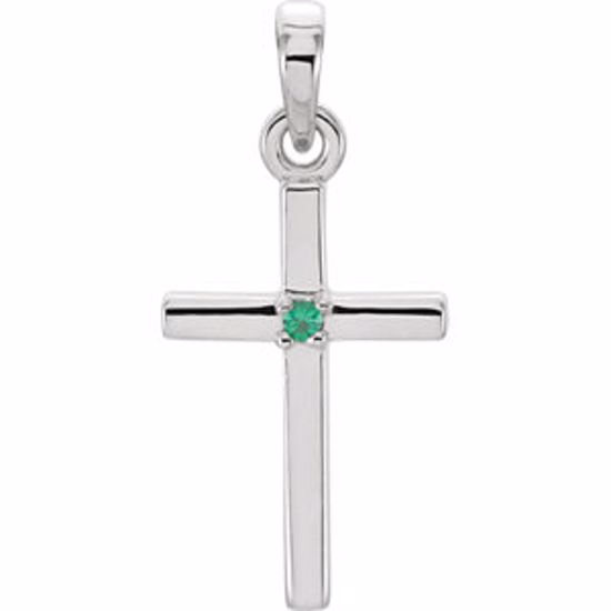 R42326:6000:P 14kt White Emerald Cross Pendant