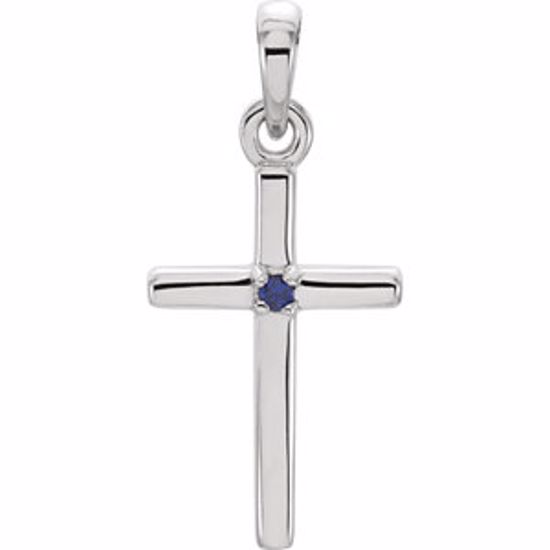 R42326:6006:P 14kt White Blue Sapphire Cross Pendant