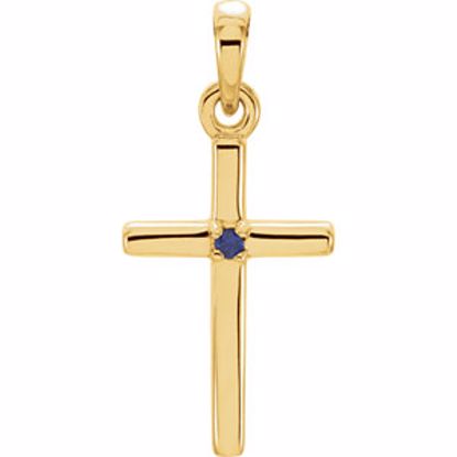 R42326:6007:P 14kt Yellow Blue Sapphire Cross 19.2x9mm Pendant