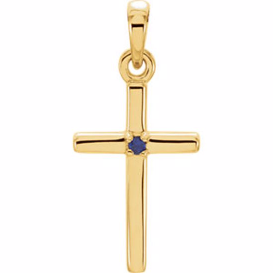 R42326:6007:P 14kt Yellow Blue Sapphire Cross 19.2x9mm Pendant
