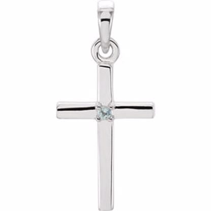 R42326:6009:P 14kt White Aquamarine Cross Pendant