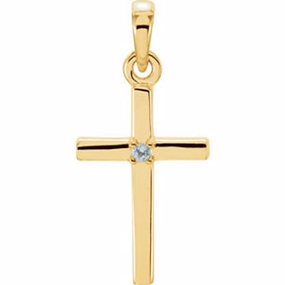 R42326:6010:P 14kt Yellow Aquamarine Cross 19.2x9mm Pendant
