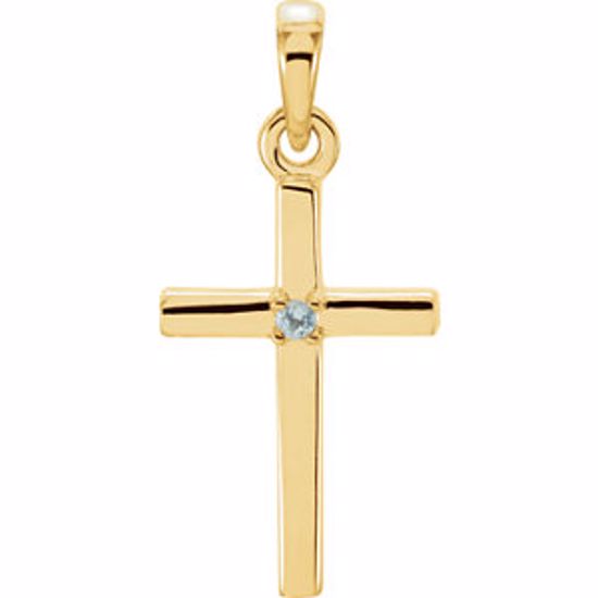 R42326:6010:P 14kt Yellow Aquamarine Cross 19.2x9mm Pendant
