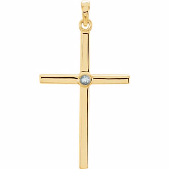 R42325:6025:P 14kt Yellow Aquamarine Cross 30.55x16.55mm Pendant  