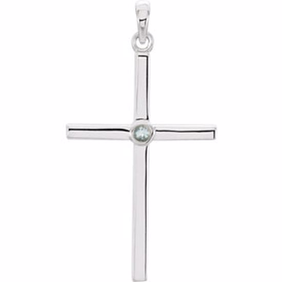 R42325:6026:P Platinum Aquamarine Cross 30.55x16.55mm Pendant  