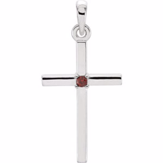 R42326:6012:P 14kt White Mozambique Garnet Cross 22.65x11.4mm Pendant