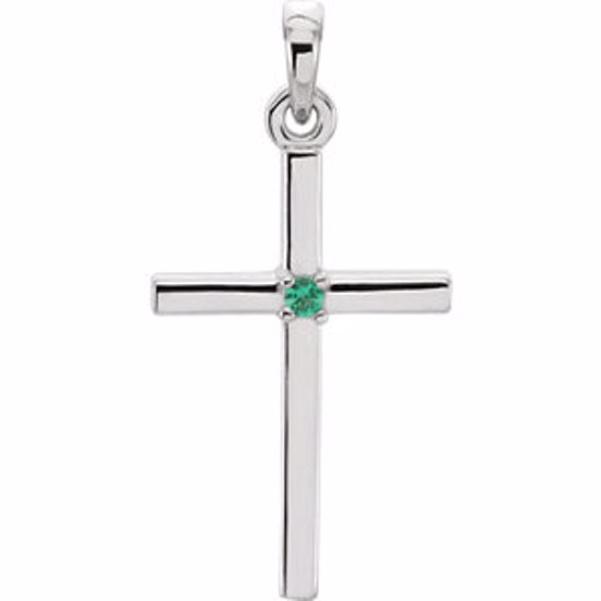 R42326:6024:P 14kt White Emerald Cross 22.65x11.4mm Pendant