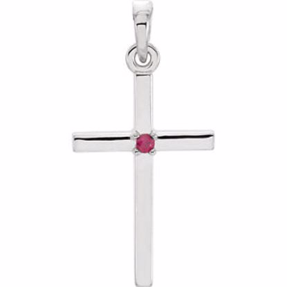 R42326:6030:P 14kt White Ruby Cross Pendant