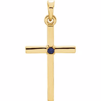 R42326:6037:P 14kt Yellow Blue Sapphire Cross 22.65x11.4mm Pendant