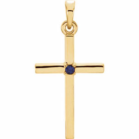 R42326:6037:P 14kt Yellow Blue Sapphire Cross 22.65x11.4mm Pendant