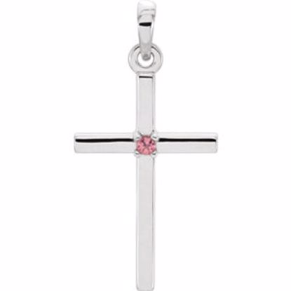 R42326:6039:P 14kt White Pink Tourmaline Cross 22.65x11.4mm Pendant