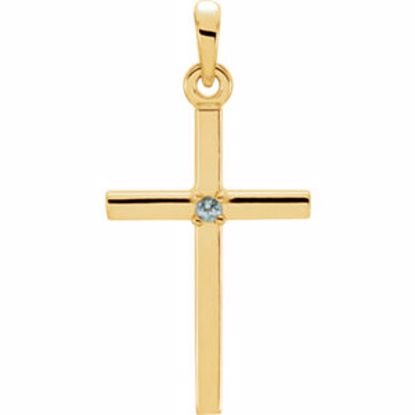 R42326:6046:P 14kt Yellow Blue Zircon Cross 22.65x11.4mm Pendant