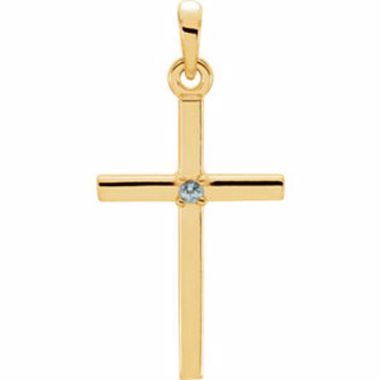 R42326:6046:P 14kt Yellow Blue Zircon Cross 22.65x11.4mm Pendant