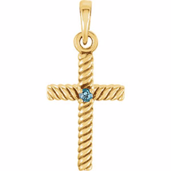 R42329:6013:P 14kt Yellow Swiss Blue Topaz 31.95x16.3mm Rope Design Cross Pendant 