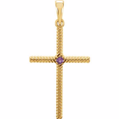 R42329:6016:P 14kt Yellow Amethyst 31.95x16.3mm Rope Design Cross Pendant 