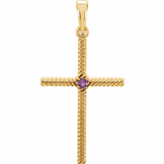 R42329:6016:P 14kt Yellow Amethyst 31.95x16.3mm Rope Design Cross Pendant 