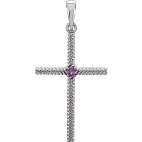 R42329:6017:P Platinum Amethyst 31.95x16.3mm Rope Design Cross Pendant 