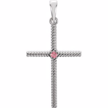 R42329:6020:P Platinum Pink Tourmaline 31.95x16.3mm Rope Design Cross Pendant 