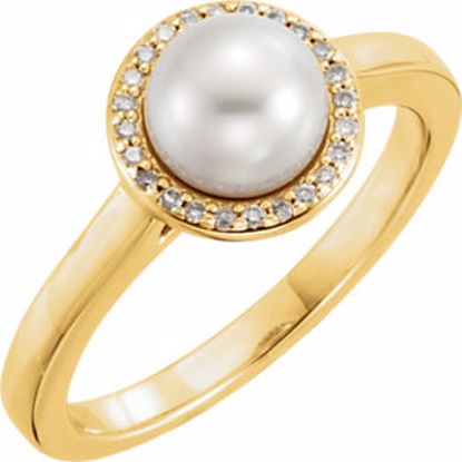 6471:6003:P 14kt Yellow Freshwater Cultured Pearl & .06 CTW Diamond Halo-Styled Ring