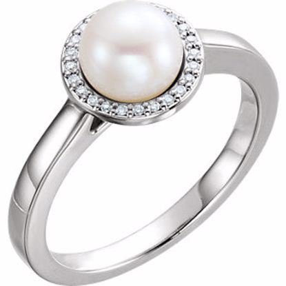 6471:6007:P 14kt White Freshwater Cultured Pearl & .06 CTW Diamond Halo-Styled Ring