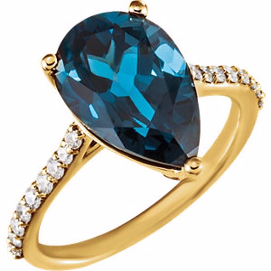 71720:601:P 14kt Yellow London Blue Topaz & 1/4 CTW Diamond Ring