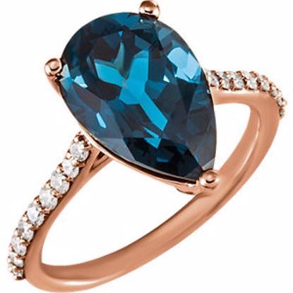 71720:603:P 14kt Rose London Blue Topaz & 1/4 CTW Diamond Ring