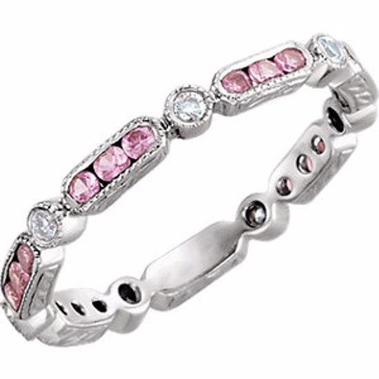 651718:100:P 14kt White Pink Sapphire & 1/10CTW Diamond Eternity Band Size 6