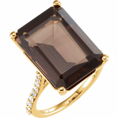 71723:601:P 14kt Yellow Smoky Quartz & 1/4 CTW Diamond Ring