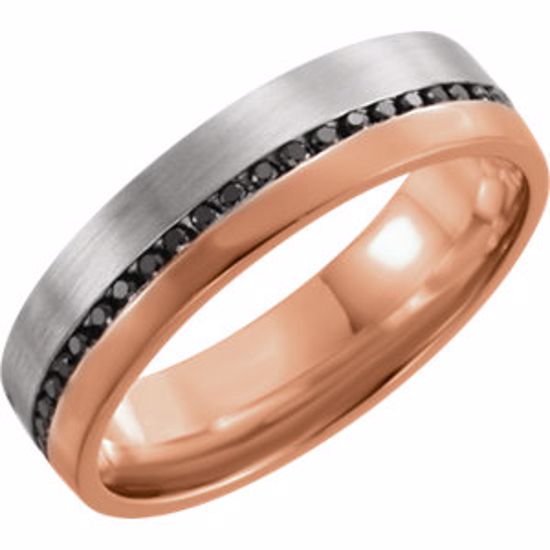 122262:6011:P 14kt White & Rose 6mm 1/3 CTW Black Diamond Band with Brush Finish Size 11