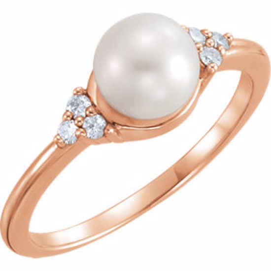 67462:109:P 14kt Rose 6.5-7mm Freshwater Cultured Pearl & .09 CTW Diamond Ring