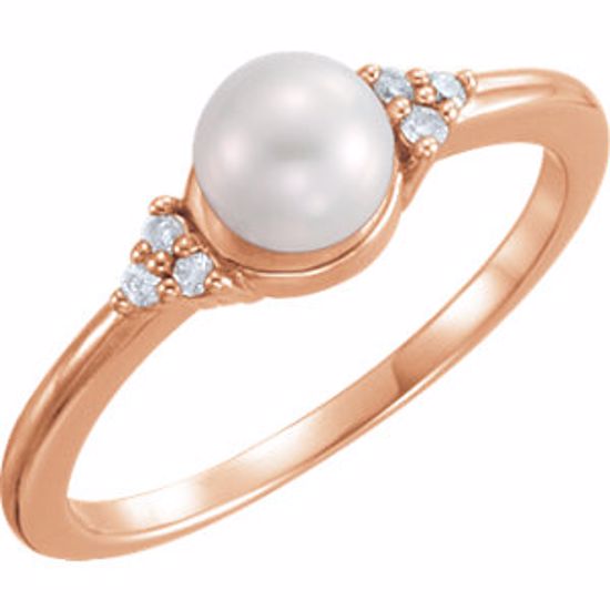 67462:106:P 14kt Rose 5.5-6mm Freshwater Cultured Pearl & .06 CTW Diamond Ring