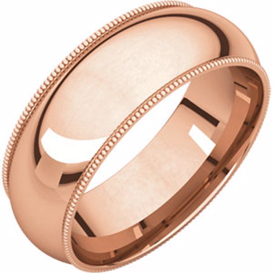 MGR12:2513:P 14kt Rose 7mm Milgrain Comfort Fit Band