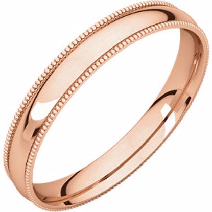 MGRL7:2537:P 14kt Rose 3mm Light Comfort Fit Milgrain Band 