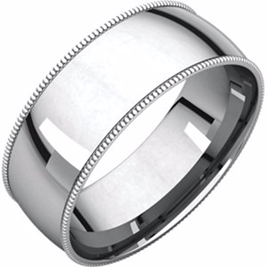 MGRL13:1749:P 10kt White 7mm Light Comfort Fit Milgrain Band 